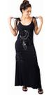 Vestido Longo Alça Amarração Bolsos Estampa Lua Feminino