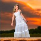 Vestido longo alça bordado e barra richilie