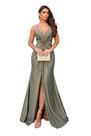 Vestido Longo Alça de Strass Fenda na Frente