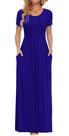Vestido longo AUSELILY feminino de manga curta, solto, azul liso