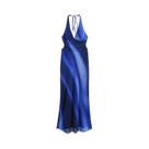 Vestido Longo Azul Estampado Com Laço E Decote V, Elegante E Moderno Para Outono 2025