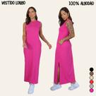 Vestido Longo Blogueira Feminino Cavado Conforto 100 Algodão,Macio com Bolsos,Fenda na Lateral