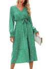Vestido Longo Boho Floral PRETTYGARDEN com Decote V e Manga Longa Vestido Longo Boho Floral PRETTYGARDEN com Decote V e Manga Longa