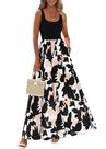 Vestido longo boho floral sem mangas KIRUNDO preto, tamanho pequeno