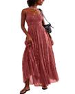 Vestido longo boho Gacaky em renda floral rosa, tamanho pequeno