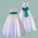 Vestido Longo branco Faixa Prega Tifany Infantil com Saia Tule Branco faixaREF4072