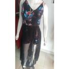 Vestido longo chifon, com shorts alça fina, recorte na frente