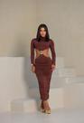 Vestido Longo com Abertura na Lateral Recorte Moderno e Detalhe Dourado Feminino Elegante