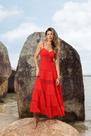 Vestido longo com barbatanas no busto e alça removível em viscolinho Ariela