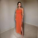 Vestido Longo Com Fenda Na Perna Rita Amarrar Nas Costas Formaturas e Festas