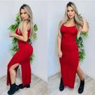 Vestido Longo com Fenda nas Laterais de Alcinha Festa Luxuoso Vermelho