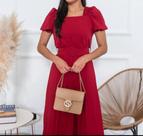 Vestido Longo Com Saia Prissada Manga Bufante Acompanha Cinto.