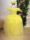 Vestido Longo Daminha Amarelo Laura com Peito Rendado e Laço