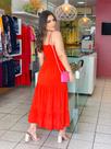 Vestido longo de alça fina na cor laranja. Vestido longo de alça fina na cor laranja.
