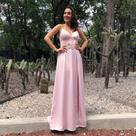 Vestido longo de alcinha com cinto de renda bordado com pedraria - Mgr Boutique