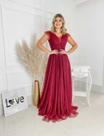 Vestido longo de festa com decote v na frente nas costa , no tecido tule brilhoso.