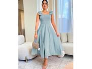 Vestido Longo de Linho Forrado com lacinho no Ombro Bojo