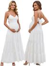 Vestido longo de maternidade HTZMO de verão, decote em V, laço nas costas, branco