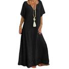 Vestido Longo de Renda Soltinho Com Mangas Forrado Boho ve 64