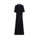 Vestido Longo De Tricô Preto Feminino Outono 2024 Estilo Europeu-Americano Com Decoração De Fivela