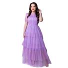 Vestido Longo De Tule Com Brilho Feminino Manga Curta Elegante Para Festa