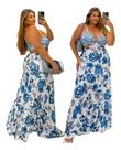 Vestido Longo Decotado Estampado Plus Size Linha Premium