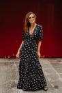Vestido Longo Decote V com Manga Bufante M Preto Floral Vestido Longo Decote V com Manga Bufante M Preto Floral