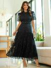 Vestido Longo Elegante de Festa Chic Formal de Renda Manga Princesa Gola Alta Cor:PretoTamanho:G