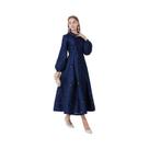 Vestido Longo Elegante Em Jacquard Pesado Para Outono/Inverno Com Gola Virada E Mangas Forradas,