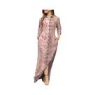 Vestido Longo Elegante Estampado Para Mulheres Verão 2024, Com Botões, Solto, Sem Mangas, Para