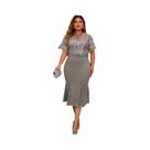 Vestido Longo Elegante plus Size Com Ajuste Slim, Bordado E Patchwork Em Cor Sólida, Vestido