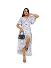 Vestido longo envelope estampa bolinhas viscolinho manga curto