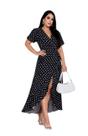 Vestido longo envelope estampa bolinhas viscolinho manga curto