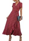 Vestido Longo Envelope Floral Vermelho PRETTYGARDEN Verão XS