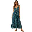 Vestido Longo Estampado Alça Fina Leve Solto Cor:Azultamanho:G