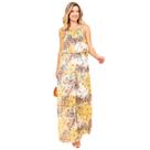 Vestido longo estampado com forro de chiffon
