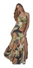 Vestido Longo Estampado Fenda Detalhes Alça Decote Deep
