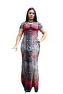 Vestido longo estampado oncinha com manga bella herança moda evangelica 5050