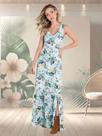 Vestido Longo Evasê Estampado Com Fenda Leve E Sofisticado Vestido Longo Evasê Estampado Com Fenda Leve E Sofisticado