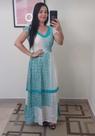 Vestido Longo Feminino - Branco com Azul, Tam G Vestido Longo Feminino - Branco com Azul, Tam G