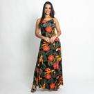 Vestido Longo Feminino Casual Estampado em Malha com Fendas Laterais