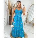 Vestido Longo Feminino Com Bojo Estampado Borboleta Elastex
