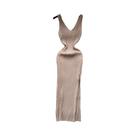 Vestido Longo Feminino De Tricô Com Fenda E Caimento Justo, Estilo Bodycon Sexy E Moderno Para