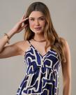 Vestido Longo Feminino Linho Estampado Geométrico Costas Abertas Alcinha P/M/G/GG