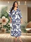 Vestido Longo Feminino Malha Fria Com Decote V Mangas Evasê