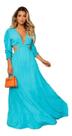 Vestido Longo Feminino Manga Longa Bufante Decote Profundo