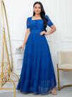 Vestido Longo Feminino para Festa Elegante Decote Quadrado Noiva Casamento Civil Cor:Azul RoyalTamanho:P Vestido Longo Feminino para Festa Elegante Decote Quadrado Noiva Casamento Civil Cor:Azul RoyalTamanho:P