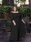 Vestido Longo Feminino Plus Size Babado Ciganinha Manga 3/4 Princesa Elástico Casual Verão 2025