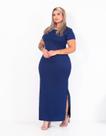 Vestido Longo Feminino Plus Size Manga Curta Fendas Laterais Tecido Canelado Confortável Casual Todas as estações Gestante Igreja