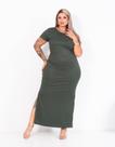 Vestido Longo Feminino Plus Size Manga Curta Fendas Laterais Tecido Canelado Confortável Casual Todas as estações Gestante Igreja